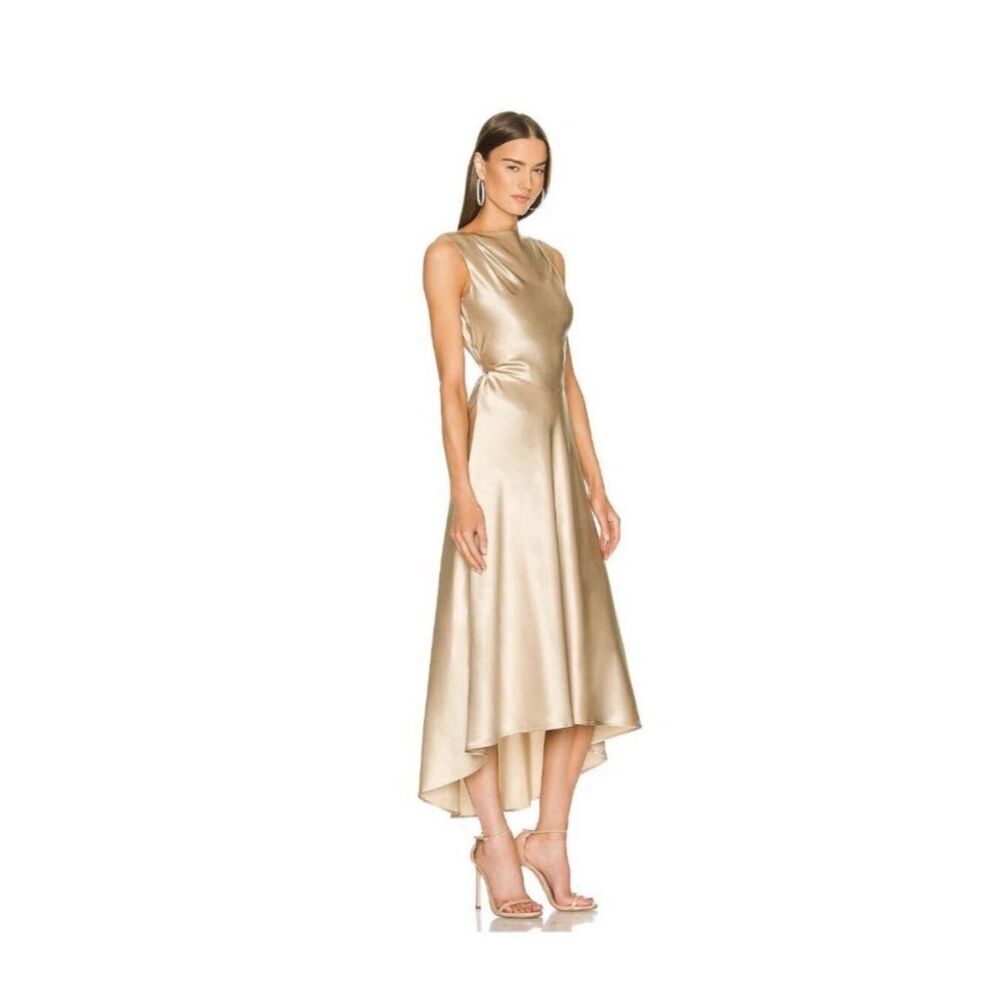 saloni Authentic Jen Solid cream silk tank midi dress 0 Xxs Xs